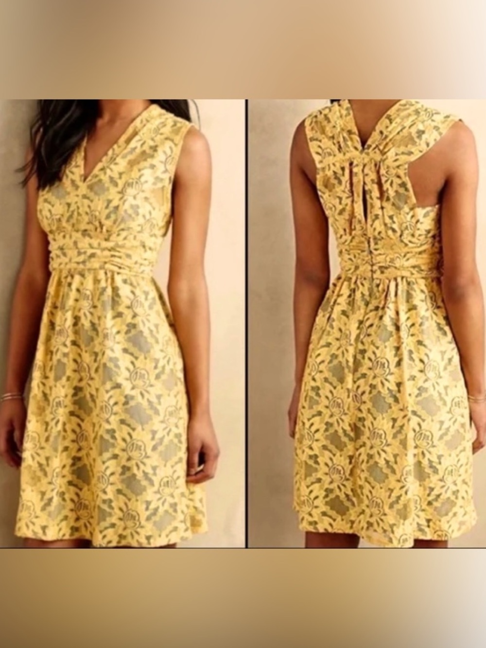 Plenty by Tracy Reese Dress‎ Womens 0 Nikki Dress Yellow Lace Blue Anthropologie